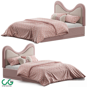Children's bed with upholstered headboard
